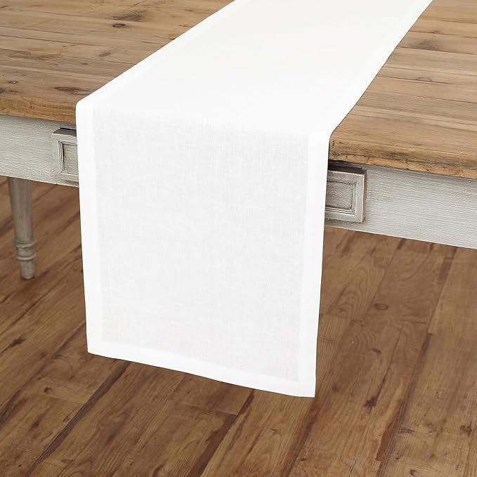 Solino Home Linen White Table Runner 72 Inches Long - 100% Pure Linen 14 x 72 Inch Table Runner for Dining, Winter, Valentines, Spring, Easter - Fete