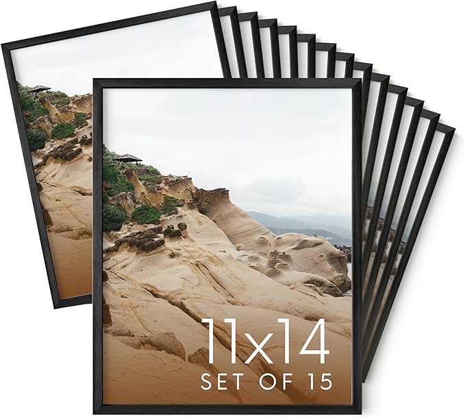 HAUS AND HUES 11x14 Black Metal Picture Frames - Features Premium Aluminum, Vertical & Horizontal Hang, Shatterproof Plexiglass - Perfect for Home, Room, Office (11x14 in, Black, Set of 15)