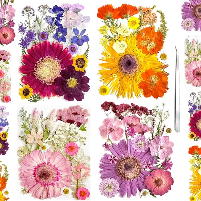 98Pcs Large Pressed Flowers for Resin - Real Bulk Dried Flowers and Leaves for Scrapbooking, DIY Art Crafts, Epoxy Resin Jewelry Molds, Candle, Soap Making
