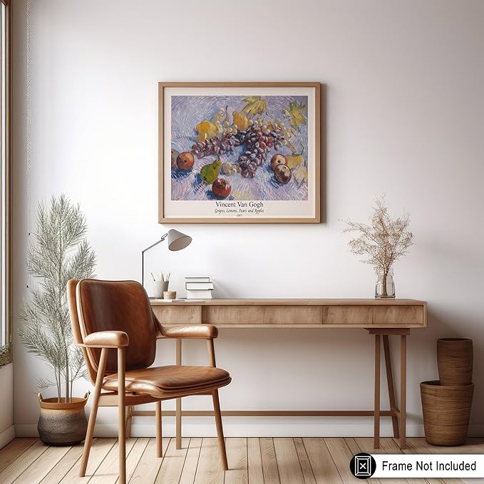 Monem Art Vintage Van Gogh Poster - Retro Grapes Lemons Pears and Apples Print - Impressionism Art - Fruit Art - Fine Art - Classic Painting Art - Great Kitchen Decor - 18x24 UNFRAMED Wall Art