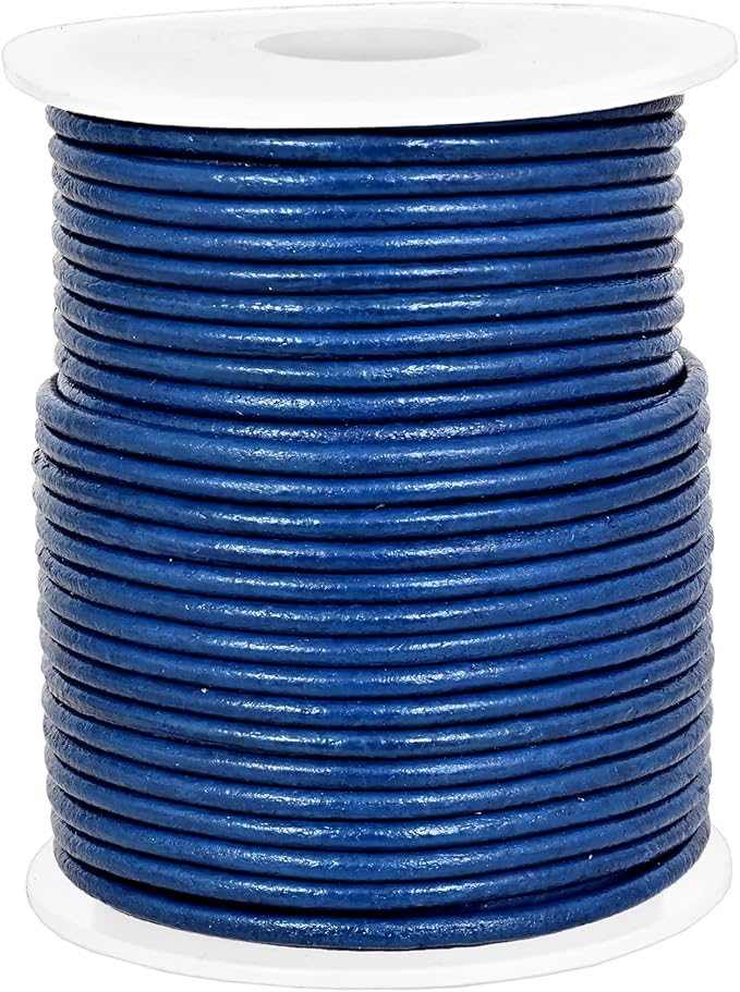 GENIQUE Real/Genuine Round Leather String Cord for Necklace, Bracelets, Jewelry, Kumihimo Braiding, DIY Projects (20 Metres) (2mm, Blue)