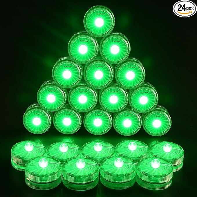 HL Submersible LED Light,Green Small LED Light,100 Hours Waterproof Flameless Led Lights Battery Powered for Wedding Home Vase Festival Party Decoration 24pcs (Built-in 48 Batteries)