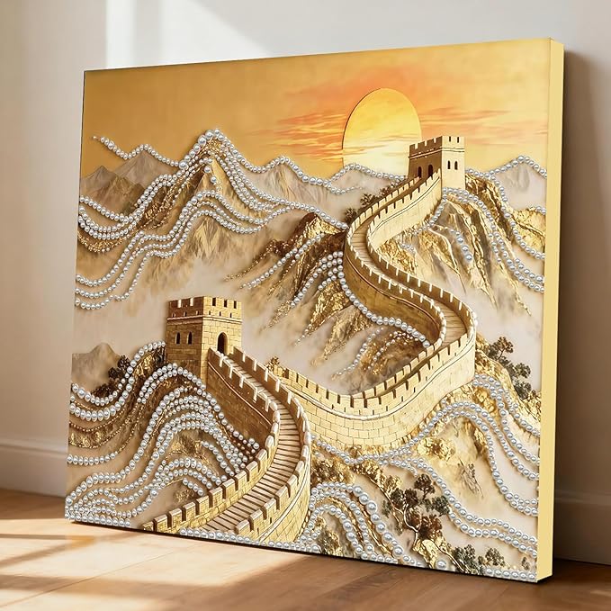 DIY Pearl Painting Kit with Wooden Frame, 3D Plastic Pearl Gemstone Ocean Art Craft for Adults Beginners, Diamond Art Kits for Adults, Home Wall Decor Ready Gift for Women(Great Wall)(30 * 30cm)