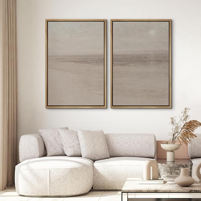 SIGNWIN Framed Canvas Print Wall Art Set Soft Abstract Landscape Cool and Neutral Tones Modern Minimalism Decorative Nordic for Living Room, Bedroom, Office - 24"x36"x2 Natural