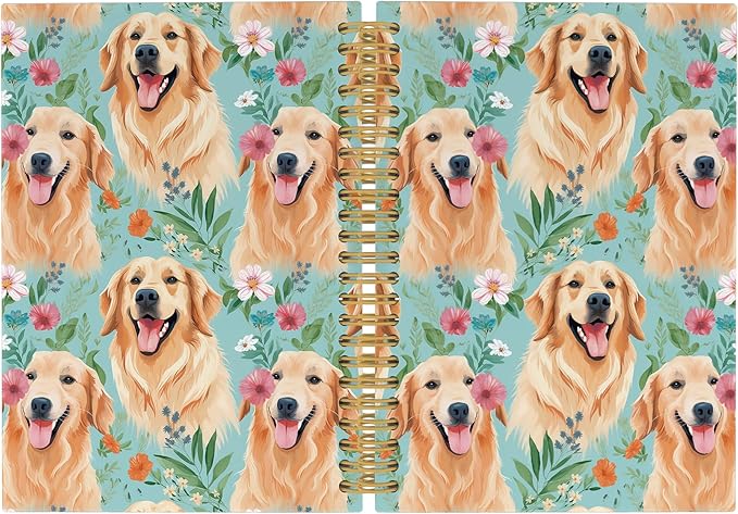Cute Dog Golden Retriever Floral Journal Notebook - Puppies Dog Flower Notebooks College Ruled for Work School, Gifts for Dog Mom Dog Lover, Office Supplies, Hardcover Spiral Notebook 5.5"x8.3"