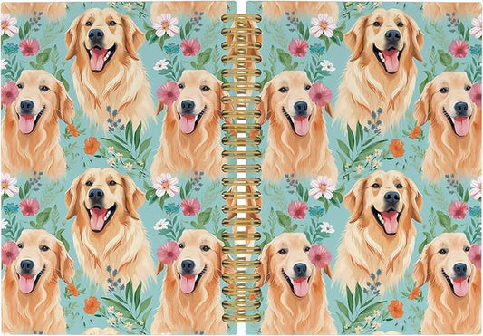 Cute Dog Golden Retriever Floral Journal Notebook - Puppies Dog Flower Notebooks College Ruled for Work School, Gifts for Dog Mom Dog Lover, Office Supplies, Hardcover Spiral Notebook 5.5"x8.3"