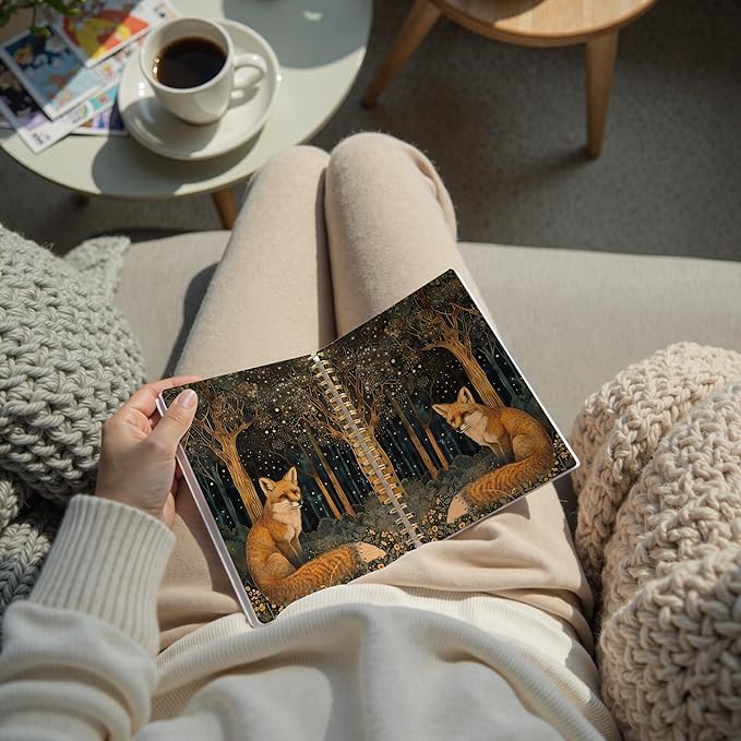 Vintage Starry Forest Fox Notebook, Fox Lover Gifts, Mystical Enchanted Forest Wild Animal Journal,Dark Cottagecore Aesthetic Spiral Notebook Journal, 5.5x8.3 Inch