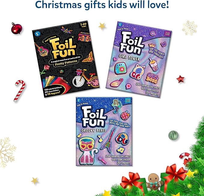Skillmatics Foil Fun - Pretty Patterns, 18 DIY Magnets Mess-Free Art, Colorful Creative Party Activity, Craft Kits, 60+ Foam Stickers, Christmas Gifts for Kids, Teens, Adults, Families
