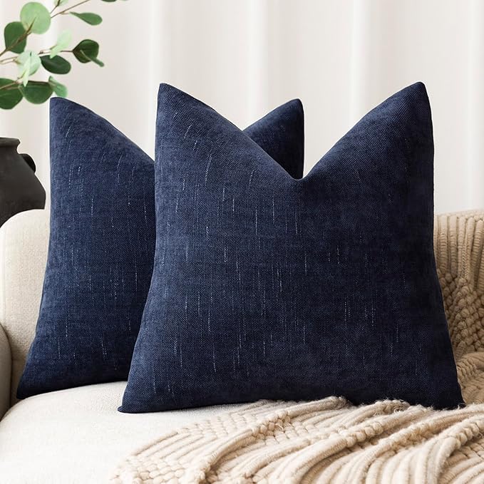 Foindtower Pack of 2 Soft Textured Throw Decorative Pillow Covers Square Accent Solid Cushion Cover Cozy Farmhouse Pillow Case with Zipper for Couch Sofa Bedroom Living Room 20x20 Inch, Navy