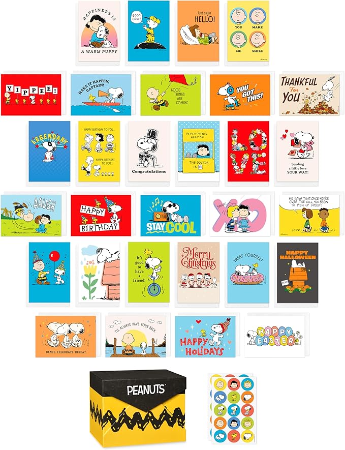 American Greetings 30-Count All Occasions Peanuts Card Pack with Keepsake Box and Envelopes