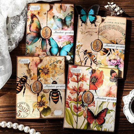 Yoksas 80 Sheets Vintage Butterfly Honeybee Flowers Garden Scrapbook Paper - Aesthetic Junk Journals Scrapbooking Decorative Paper for Posters,Card Making, Craft Supplies
