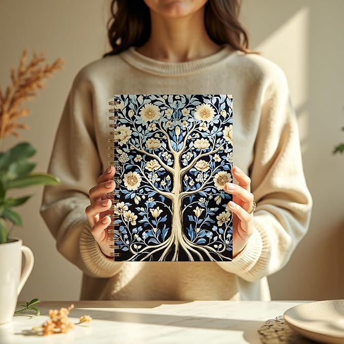 Vintage William Morris Inspired Tree Notebook, Tree of Life Journal, Art Nouveau Aesthetic Spiral Notebook Journal, 5.5x8.3 Inch