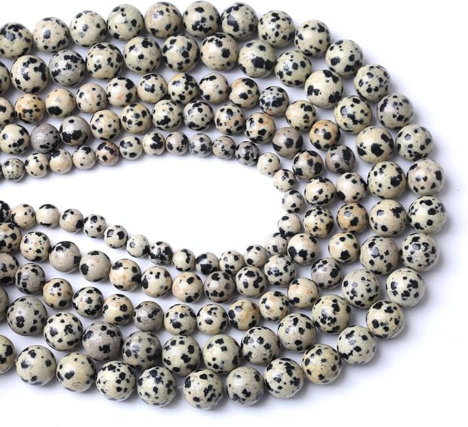 10mm 38pcs Natural Stone Beads Dalmatian Jasper Round Loose Spacer Beads for Jewelry Making DIY Bracelet Necklace Accessories (10mm, Dalmation Jaspers)
