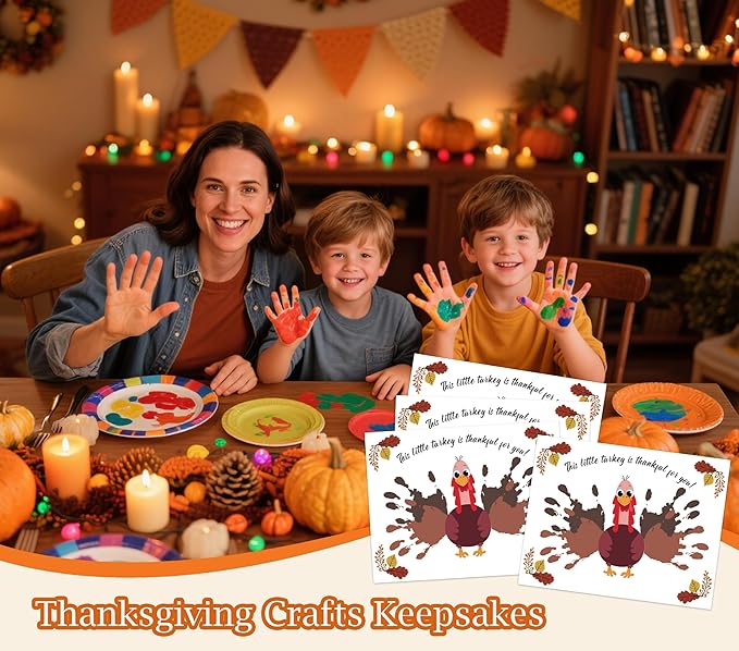 Little Turkey Handprint Art Craft Kit for Thanksgiving Activities, 10 Pcs Thanksgiving Crafts Bulk DIY Handprint Card Making, Handprint Keepsake Gift for Mother Father Grandma Grandpa