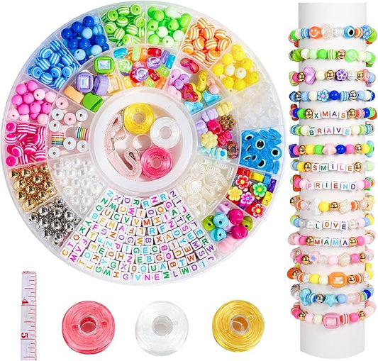 MYCUTEY 594Pcs DIY Bracelet Making Kit with Colorful Letter Flower Heart Beads - Friendship Bracelet Kit for Kids Girls Adult Pony Beads for Jewelry Making Christmas Bead Bracelets Making Craft