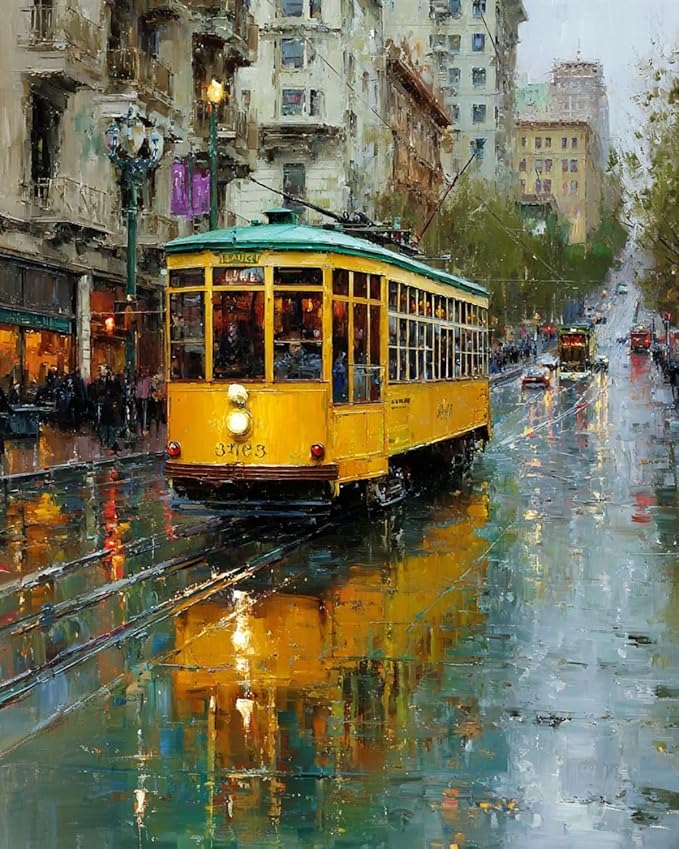 Adult Paint by Number Kits on Canvas, Yellow Lisbon Tram Portugal Paint by Numbers for Adults Beginner, DIY Acrylic Oil Easy Painting by Numbers for Home Wall Decor 16X20 inch (Without Frame)