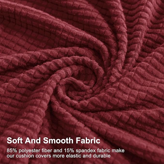CHUN YI Small Couch Cushion Cover Stretch, Sofa Seat Slipcovers for Pets, Suitable for Armchair Loveseat Sofa with Spandex Jacquard Washable Fabric(Small,Wine/Red)