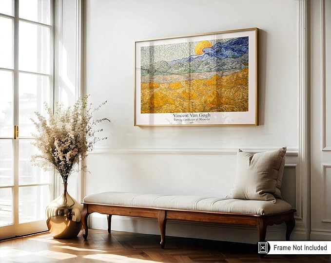 Monem Art Vintage Van Gogh Poster - Retro Evening Landscape at Moonrise Print - Impressionism Art - Fine Art - Classic Painting Art - Aesthetic Living Room Wall Decor - 18x24 UNFRAMED Wall Art