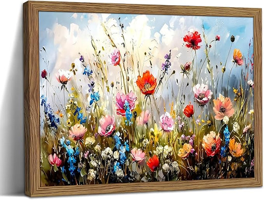 Framed Nature Floral Canvas Wall Art for Living Room - Colorful Flowers Botanical Wall Decor, Floral Market Watercolour Pictures Prints for Bedroom Bathroom Home Decor 12x16 inch