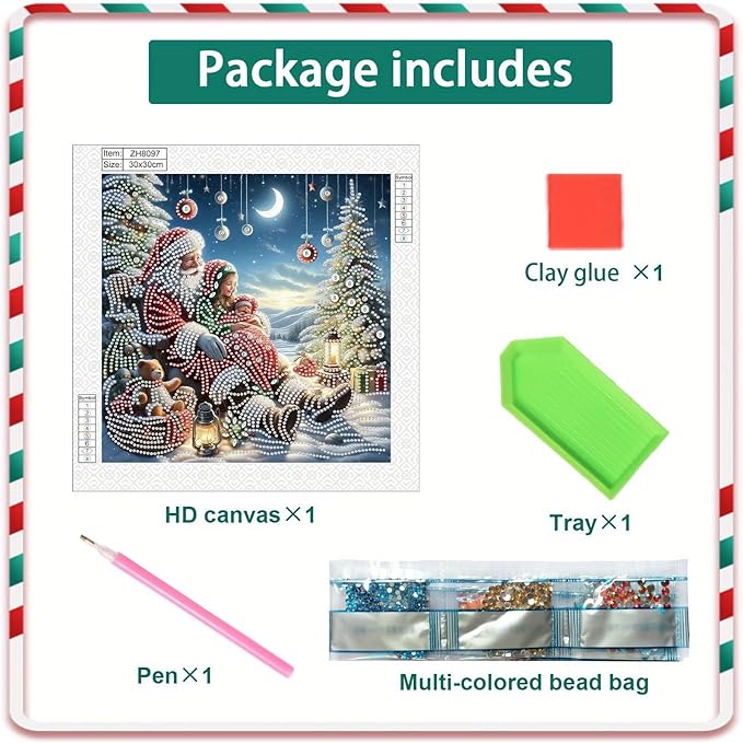 Tontut Diamond Painting Kit for Adult Beginners, Moon Santa Claus Christmas Tree 5D Special Diamond DIY Crystal Rhinestone Crafts for Home Wall Decoration