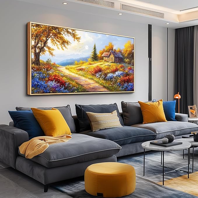 KELIYUAN Large Wall Art For Living Room Framed Canvas Wall Decor For Farmhouse Office Wall Pictures For Bedroom Landscape Painting Prints Dining Room Kitchen Modern Home Decor Wood Framed 24"X48"