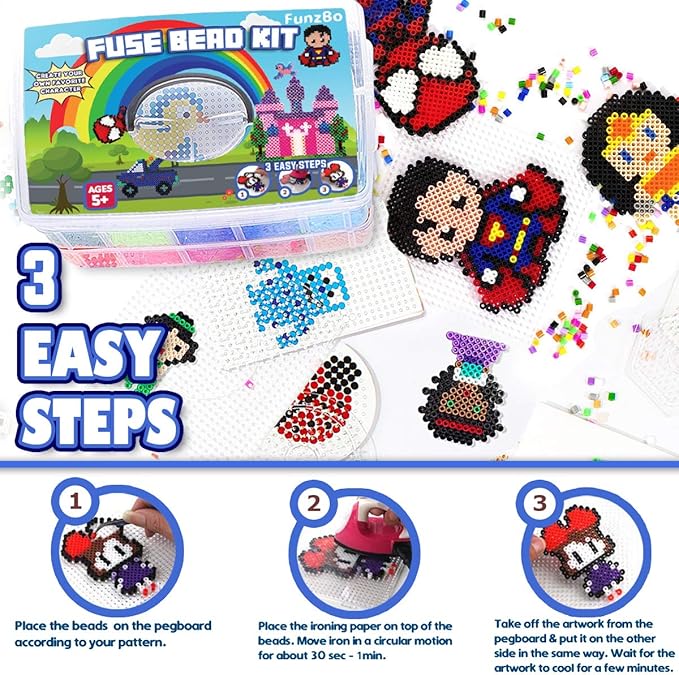 FUNZBO 23000 5mm Fuse Beads Kit - 22 Colors | 106 Patterns, Christmas Home School Arts and Crafts Supplies for Kids, Toys Set, Art Decorations for Room, Christmas Gifts for Girls and Boys Age 5+