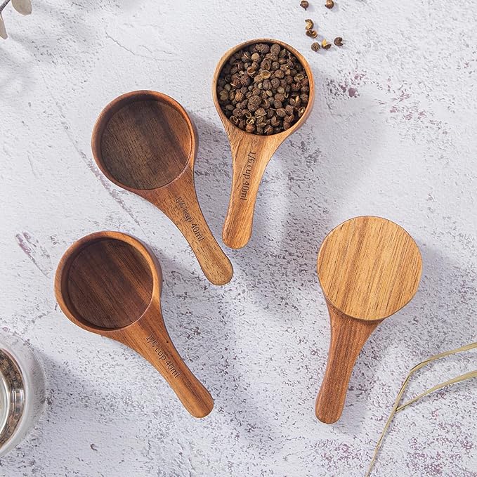 40 ml 4 Pack Acacia Wood Coffee Scoops, Small Wooden Coffee Spoons for Jars and Containers, Set of 4 Tablespoon Bean Scoop, Cute Coffee Beans Measuring Scoop for Cooking, Bath Salt.