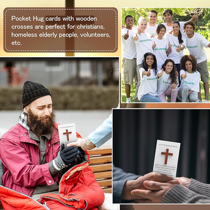 Bucherry 60 Set Pocket Hug Token Bulk Hug Greeting Cards with Mini Wooden Cross Greeting Cards Keepsake Exchange Card Relationship Gift for Friends Colleagues Family Christians Church Gifts (White)