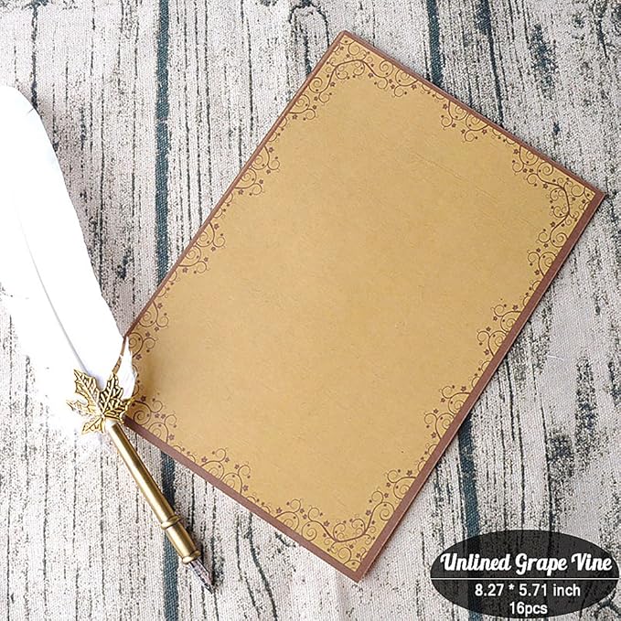 Vintage Stationary Paper + Kraft Envelopes Set with Seal Stickers, 64pcs 4 Patterns 8.3 x 5.7 Writing Stationery Papers + 20pcs 2 Colors 7.9 x 4.7 Letter Envelope + 36pcs 2 Styles Rustic Seals