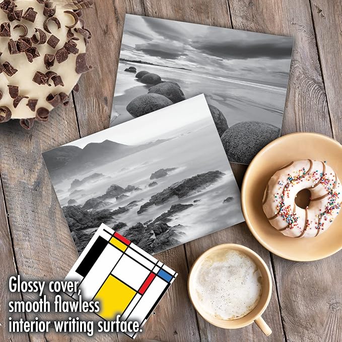 The Best Card Company - 10 Blank Note Cards with Envelopes (4 x 5.12 Inch) - Black & White Photos, Bulk Boxed Set - On the Rocks M3309-NB