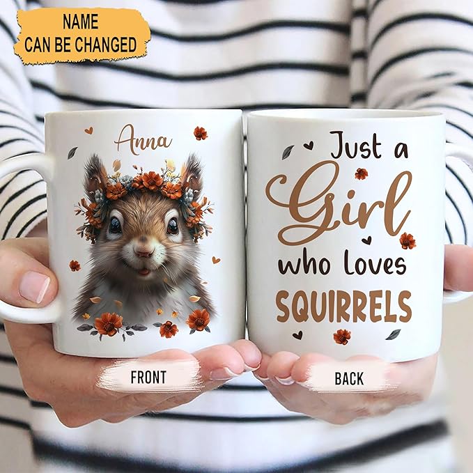 Hyturtle Personalized Cute Squirrel Coffee Mug - Girls Who Love Squirrels - Animal Lover Gifts - Custom Ceramic Mug 11oz - 15oz