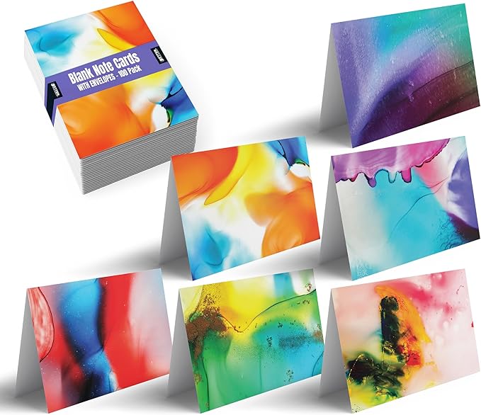 Better Office Products 100-Pack All Occasion Greeting Cards, Modern Art Designs, Assorted Blank Note Cards, 4 x 6 inch, 6 Exclusive Alcohol Ink Abstract Designs, Blank Inside, with Envelopes