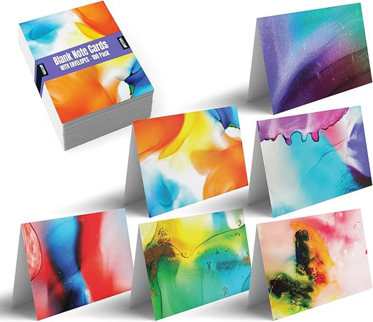 Better Office Products 100-Pack All Occasion Greeting Cards, Modern Art Designs, Assorted Blank Note Cards, 4 x 6 inch, 6 Exclusive Alcohol Ink Abstract Designs, Blank Inside, with Envelopes