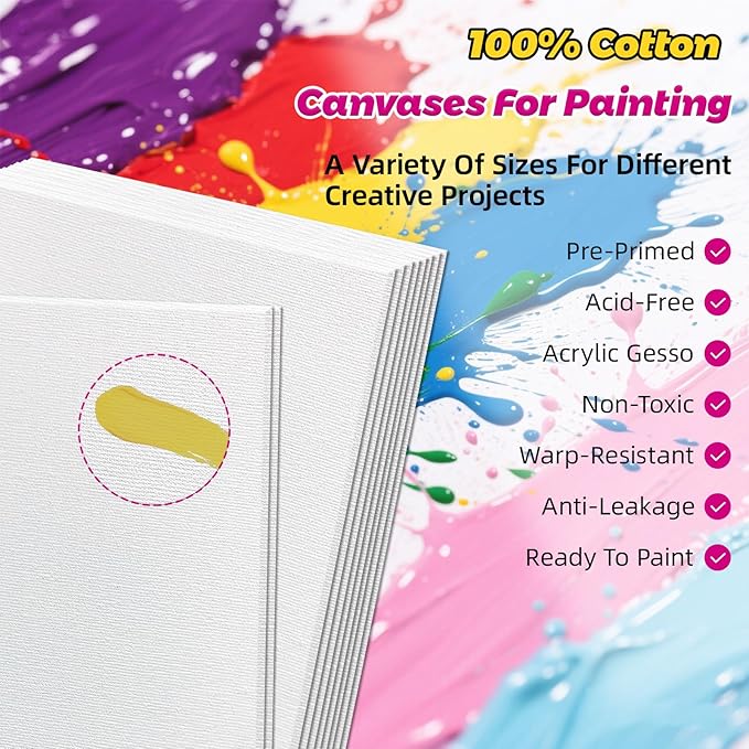 Canvas Boards for Painting - 9x12 10-Pack Bulk Canvas Panels Value Pack - 10 oz Primed Acid-Free 100% Cotton Canvas for Painting, Ready to Paint & Lightweight, Ideal for Acrylic, Oil Paint
