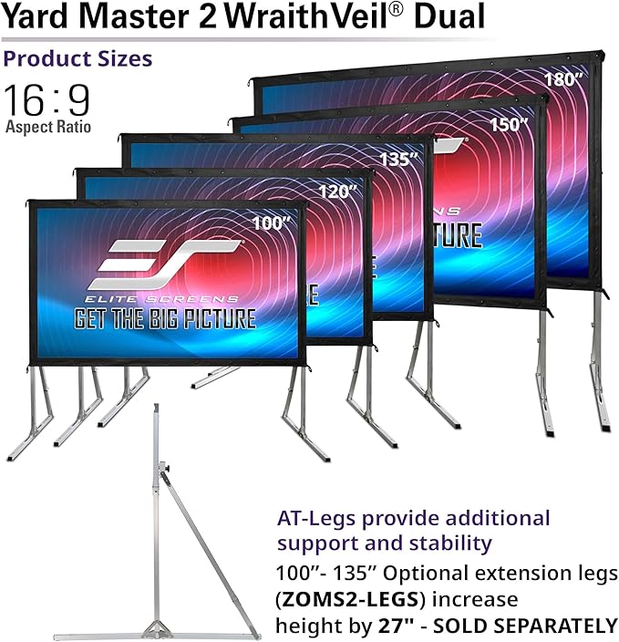 Elite Screens Yard Master 2 DUAL Projector Screen, 150-INCH 16:9, Front and Rear 4K/8K Ultra HD, Active 3D, HDR Ready Projection, OMS150H2-DUAL