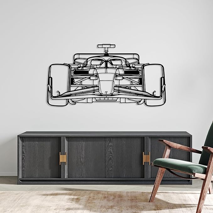 Formula Car Metal Wall Art, Sports Car Metal Silhouette, Formula Car Lovers Metal Wall Decor, Racing Gifts For Men, Minimalist Sculpture for Garage, Man Cave, Gift for Father's, (Black-30 x 8.2” inch)