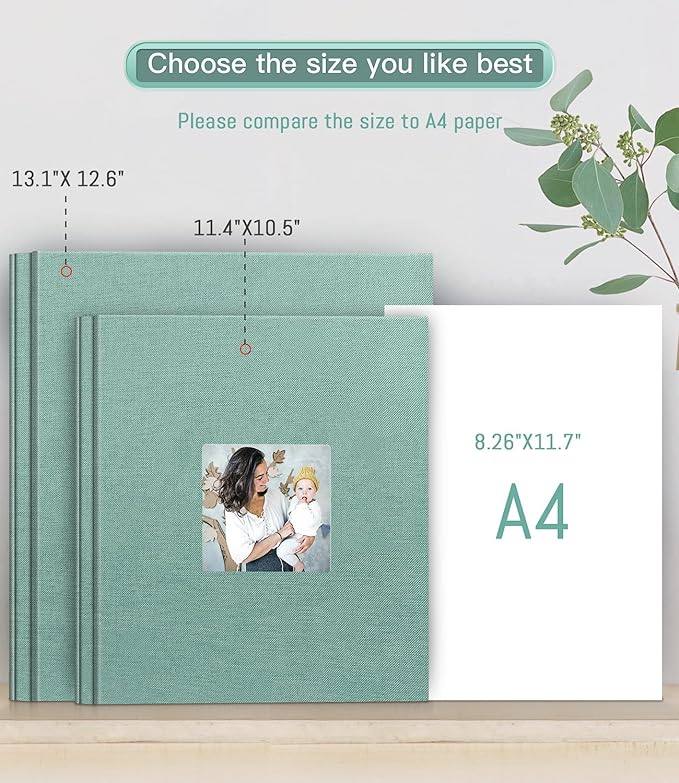 popotop Photo Album Self Adhesive with Picture Display Window,40 Pages DIY Scrapbooking Supplies Kit for 4x6 8x10 Picture,Linen Cover Memory Book for Baby Wedding, with Scraper and Metallic Pen