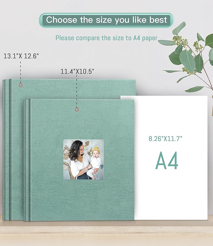 popotop Photo Album Self Adhesive with Picture Display Window,60 Pages DIY Scrapbooking Supplies Kit for 4x6 8x10 Picture,Linen Cover Memory Book for Baby Wedding, with Scraper and Metallic Pen