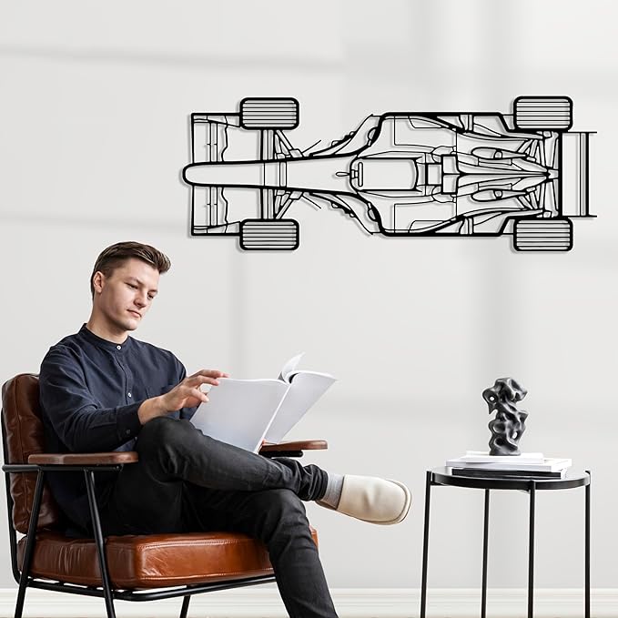 Formula Car metal Wall Art, Sports Car metal Silhouette, Formula Car Lovers Metal Wall Decor, Racing Gifts For Men, Minimalist Sculpture for Garage, Man Cave, Gift for Father's, (Black-35"x 9.6" inch)