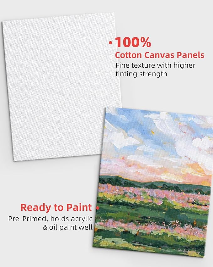 Simetufy 4 x 6 inch 12 Pack Small Painting Canvas Boards- Gesso Primed Acid-Free 100% Cotton Mini Canvas Panels for Acrylics Oil Watercolor Tempera Paints