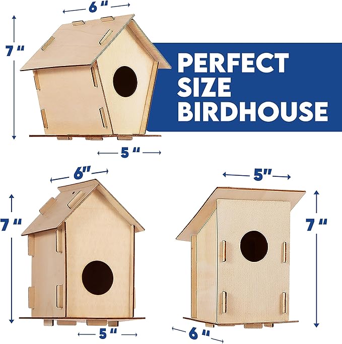 9 DIY Bird House Kits For Children to Build - Wood Birdhouse For Kids to Paint - Unfinished Bird Houses for Kids - Wood Craft Project Kits - Summer Crafts for Girls & Boys, Classroom & Church Activity