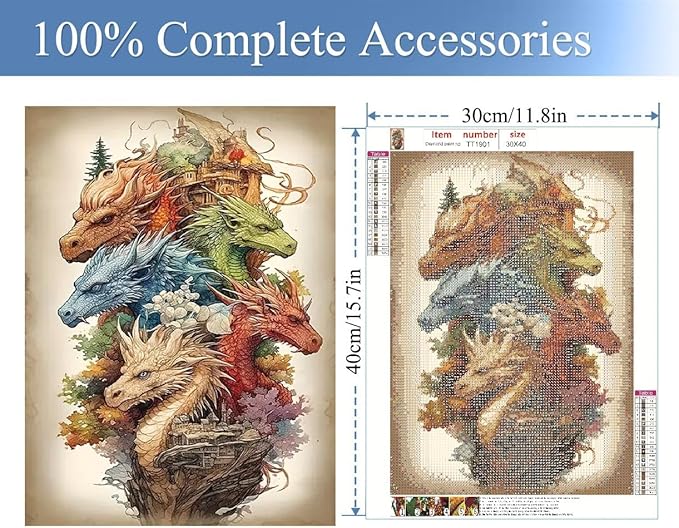 JFYHAB Dragon Diamond Painting Kits - 5D Colorful Dragon Art for Adults & Beginners, DIY Full Drill Art for Home Wall Decor, 12x16 Inch