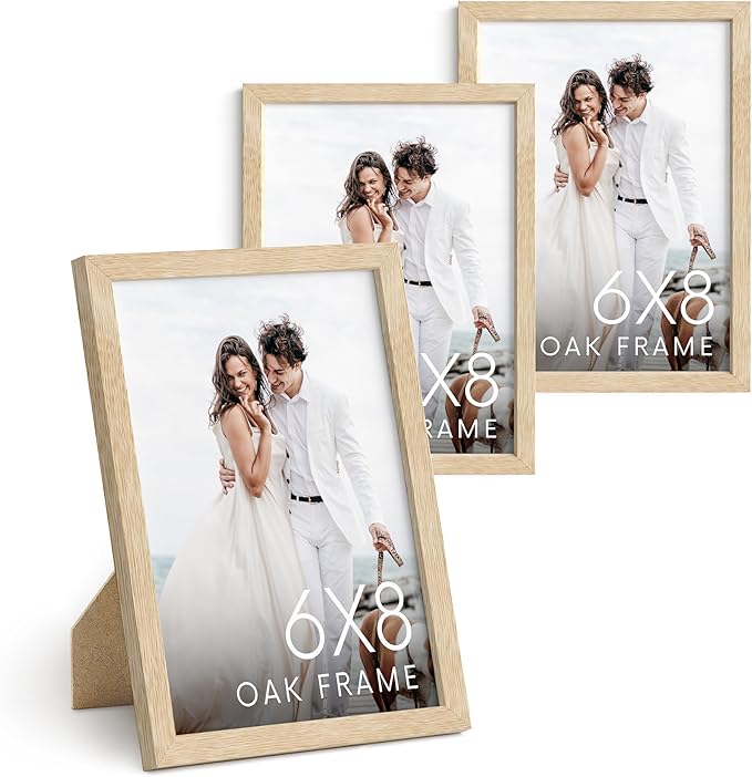 HAUS AND HUES Beige Oak Wood 6x8 Picture Frame - Modern Wood Wall Art Display - Lightweight 6x8 Frame for Art Prints, Photos, Posters - Ready-to-Hang Vertically & Horizontally (Set of 3)