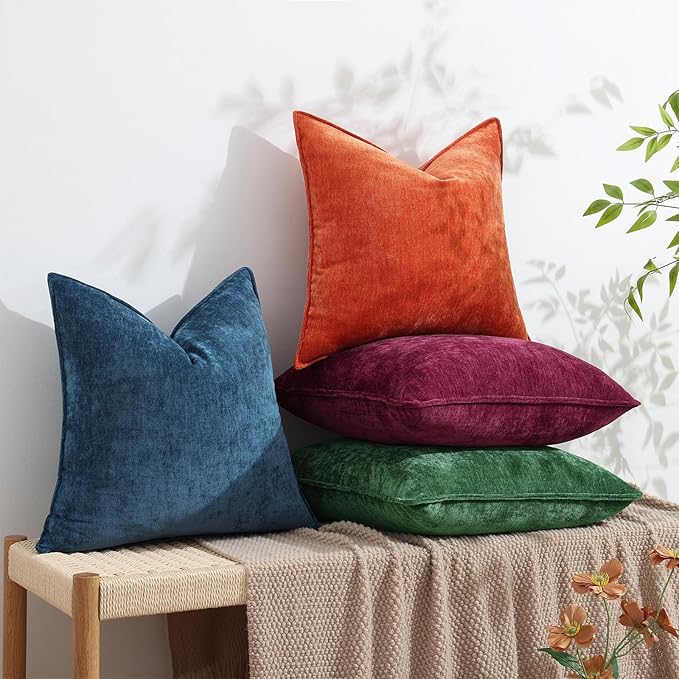 decorUhome Spring Couch Throw Pillow Covers 18x18 Set of 2, Decorative Soft Velvet Neutral Chenille Pillow Covers with Elegant Design for Sofa Bed Living Room Home Decor, Green