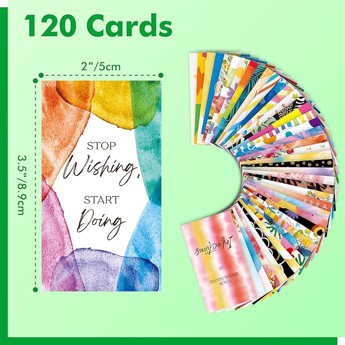 120 PCS Motivational Cards, 60 Designs Inspirational Cards with PET Film, Affirmation Words for Primary Middle High Reading Students, Book Lovers (2” x 3.5”)