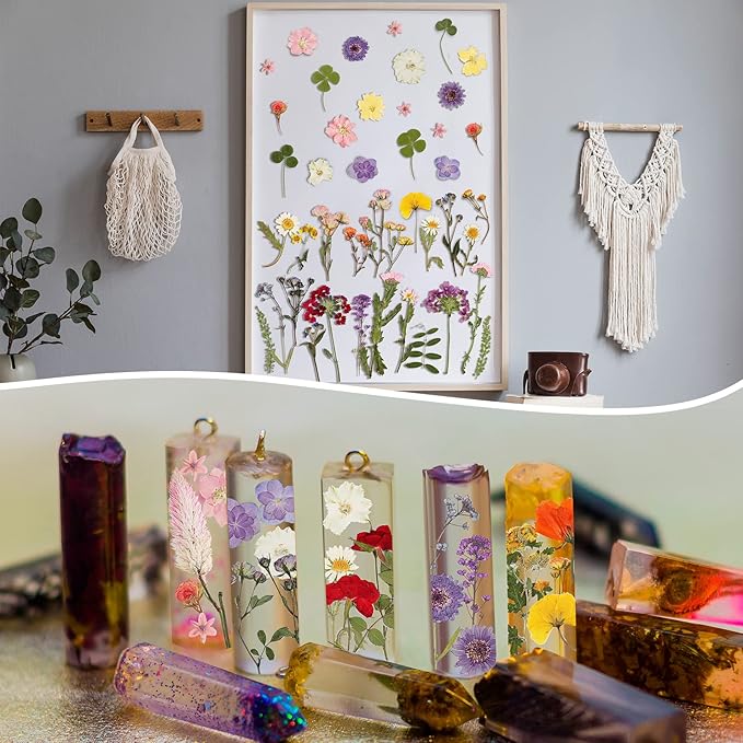 Nuanchu Pressed Flowers Bulk Dried Flower for Crafts Resin Real Dried Wildflowers Leave Natural with Tweezer for Christmas Craft Supplies Resin Mold Scrapbooking Nail Soap Candle Cake Card Making DIY