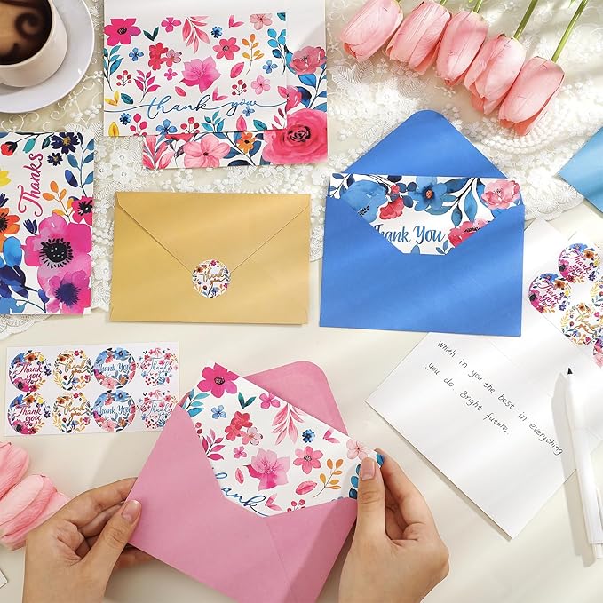 36 Pack Thank You Cards with Envelopes, 4x6 Inch Thank You Cards with Envelopes & Stickers, Greeting Card for Birthday, Wedding, Baby Shower, Bridal Shower, Thanksgiving, Christmas