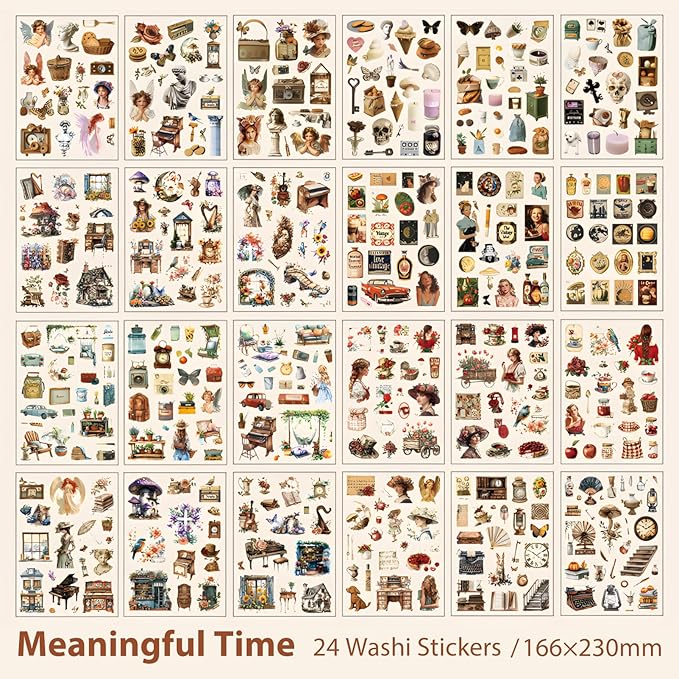 Snycler 2 Books Vintage Scrapbook Stickers 960 Pre-Cut Washi Stickers for Journaling Journal Sticker and Halloween Ghost Pumpkin Designs for Adults Scrapbooking Supplies