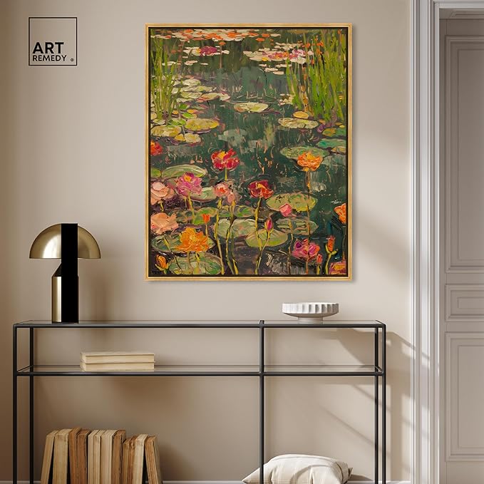 Art Remedy Afternoon Visit Framed Impressionism 1 Piece Canvas Wall Art/Monet And Van Gogh Inspired Art, 31.5" x 37.5", Gold Frame