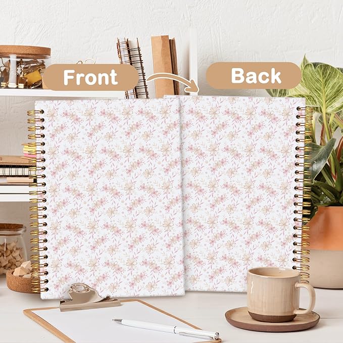 MOFUYU Pink Cute Notebook for Women,Pretty Notebook Gifts for Women,Coquette Pink Bow Floral Journal A5,Spiral Notepad for Daily Writing,Pretty Gift for Teen Girls or Students